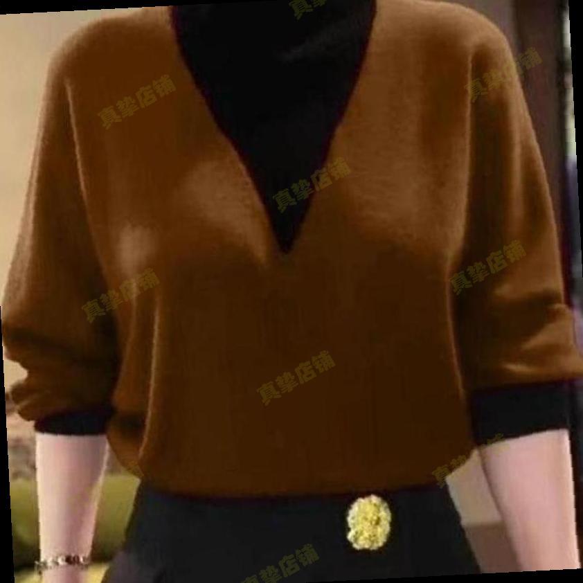 中年妈妈秋冬季百搭假两件德绒衫半高领撞色衬衫打底衫女新款打底