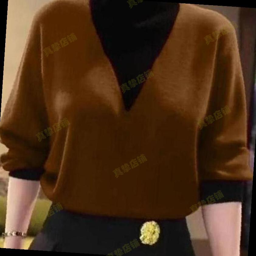 中年妈妈秋冬季百搭假两件德绒衫半高领撞色衬衫打底衫女新款打底