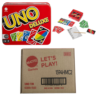 海外购美泰正版UNO DELUXE豪华版计分致桌游聚会纸牌游戏铁盒装