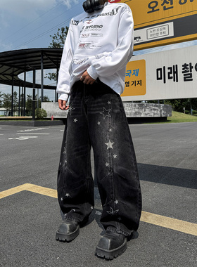 CLOTHES TRADER小众设计感星星弯刀牛仔裤男宽松廓形百搭阔腿裤