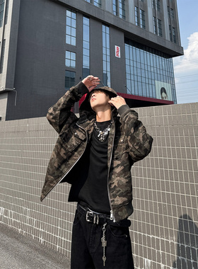 CLOTHES TRADER复古迷彩多口袋连帽短款夹克男秋冬cleanfit外套