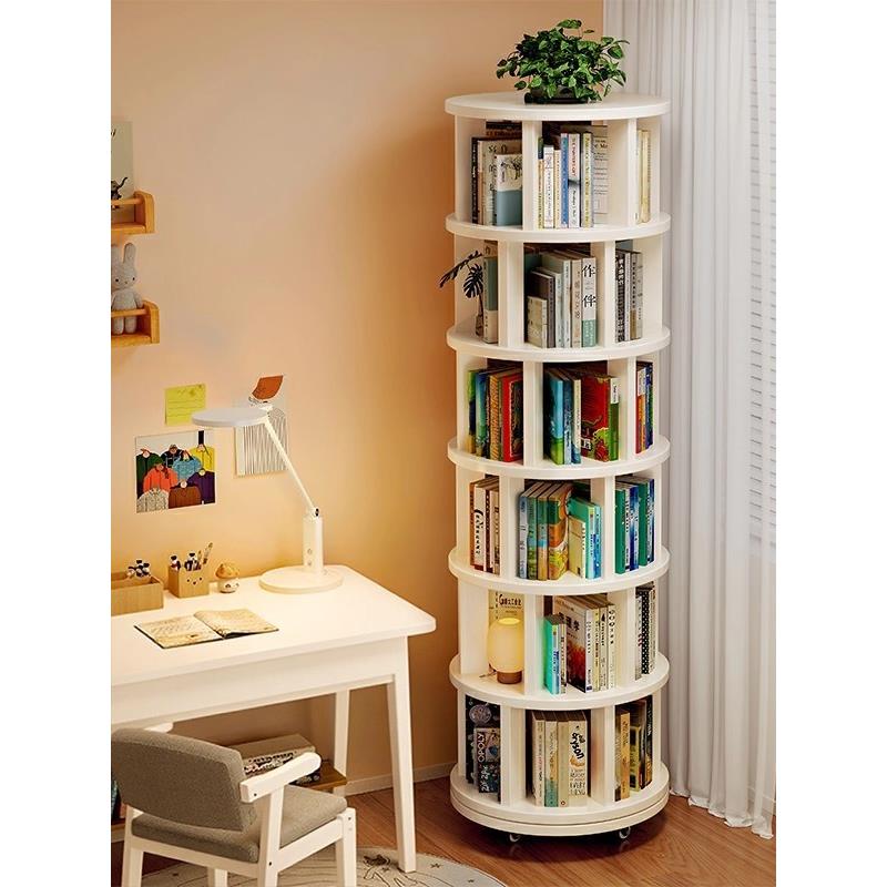 实木旋转书架360度落地置物架书桌旁可移动窄柜靠墙转角收纳书柜