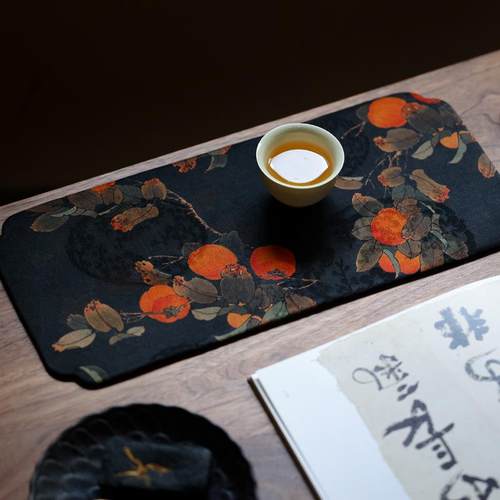 中式布艺柿柿如意香云纱茶席干泡壶承垫茶道配件手工茶布桌布桌垫