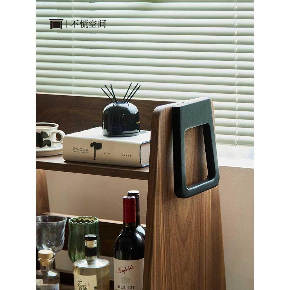 /覆古实木边几可移动小推车客厅沙发胡桃木茶几书架角几