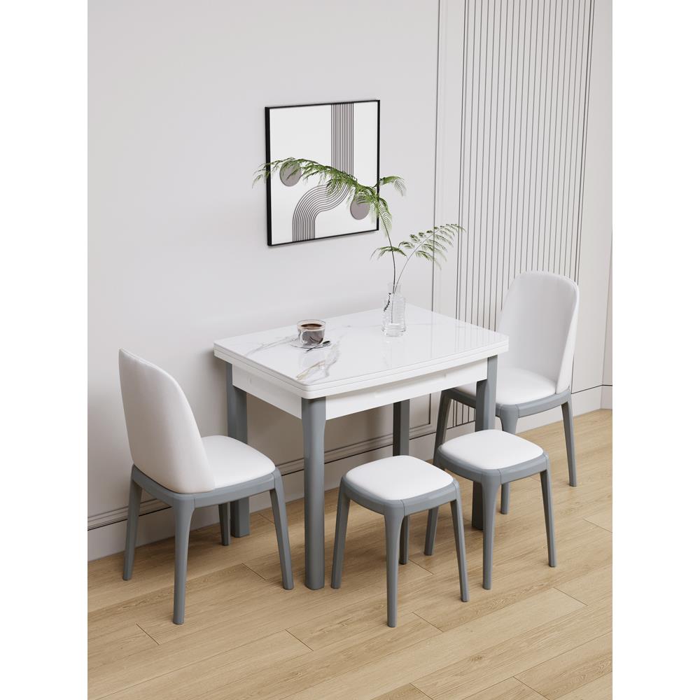 岩板折叠餐桌家用小户型饭桌现代简约可伸缩餐桌椅组合长方形桌子