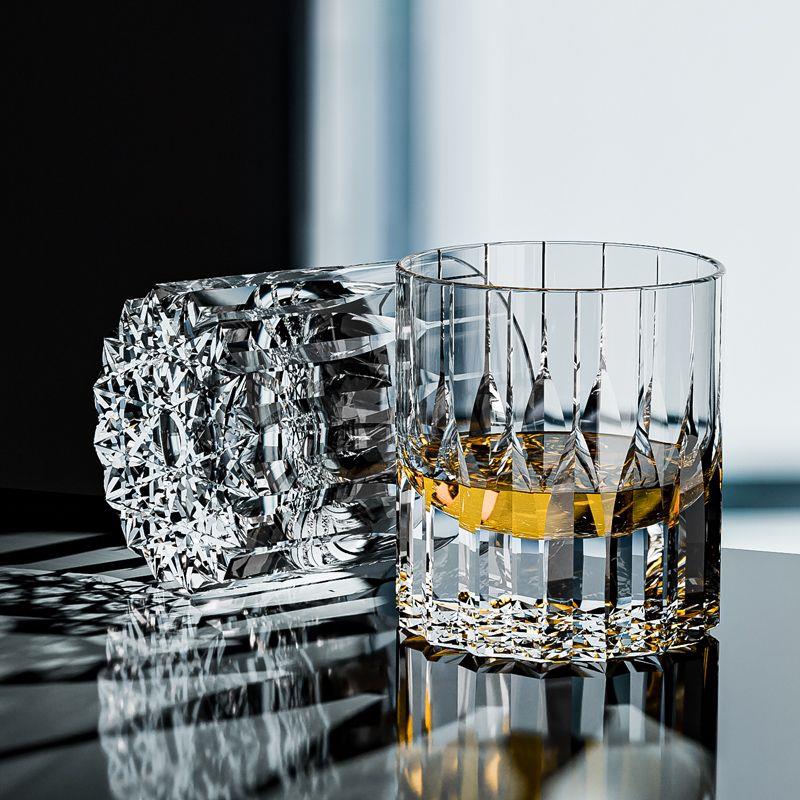 江户切子水晶杯威士忌杯K9水晶星芒杯轻奢玻璃洋酒杯子威士忌酒杯