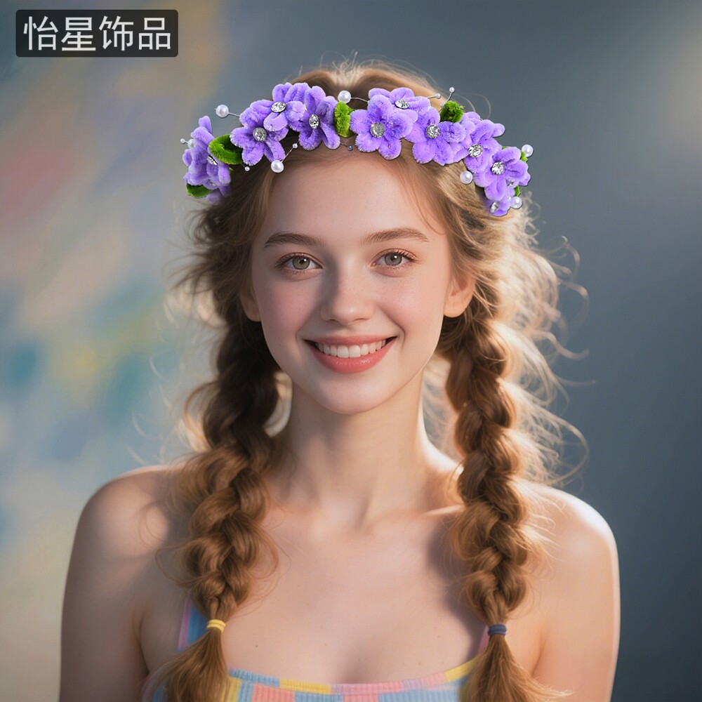 怡星甜美新娘紫色花环头饰