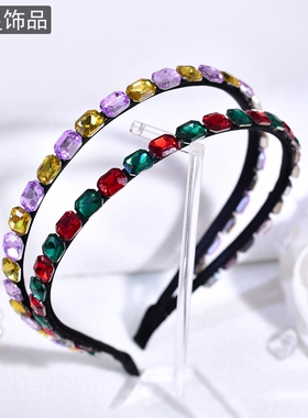 怡星绿色发箍闪钻紫色头饰双层拼色头饰洋气潮流新款简约发卡A329