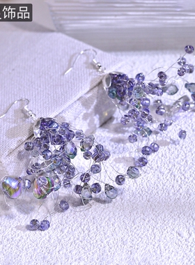 怡星精致紫色透水晶爱心晶石仙女耳坠时尚闪亮度假可爱耳坠B28