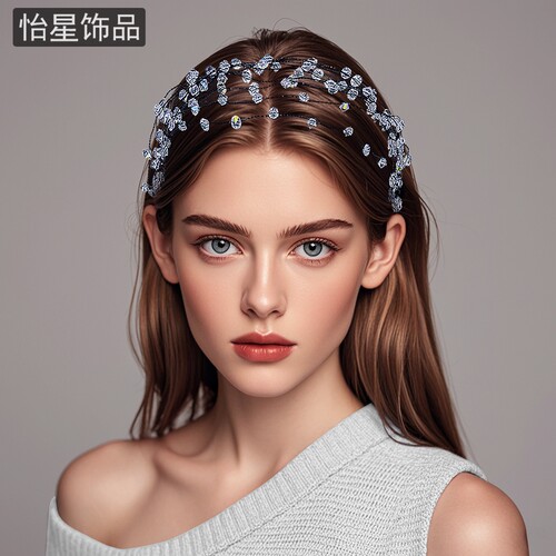 怡星 彩色水晶串珠发带发箍新款洋气减龄头饰ins小众设计头饰A122