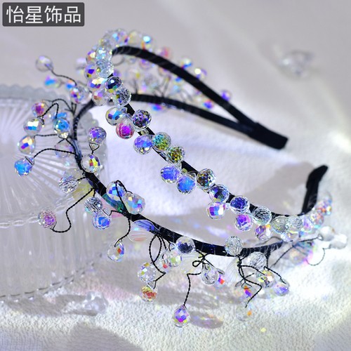 怡星 彩色水晶串珠双发箍新款洋气减龄古风发卡仙气发夹发饰A119