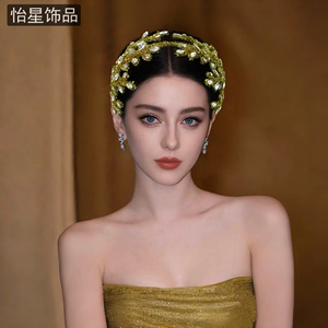 怡星原创新款精致发箍洋气手工编织头箍黄色闪闪迷人气质发饰A369