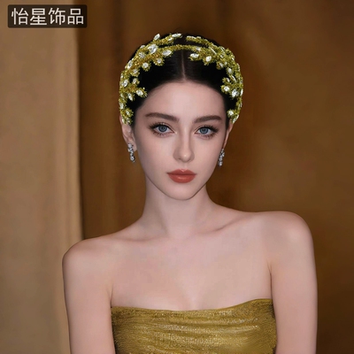 怡星闪闪毛绒枝杈珊瑚发饰摩登舞蹈发箍新款水钻黄色配饰发饰A369