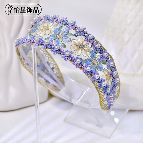 超仙蕾丝花卉珍珠发箍新娘头饰