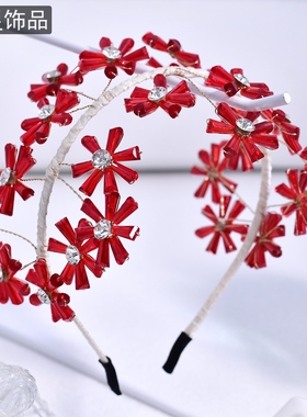 怡星新款喜庆红色花朵发箍水晶气质新娘头饰结婚礼服配饰发饰A404
