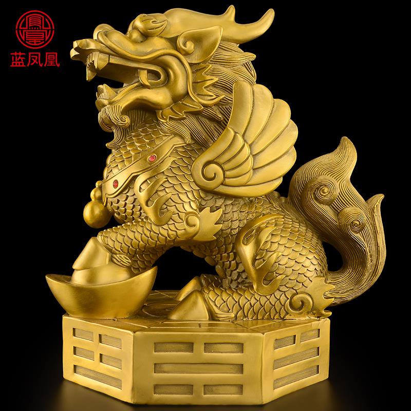 麒麟摆件一对黄铜麒麟踩八卦财福麒麟大号家用客厅玄关酒柜办公室