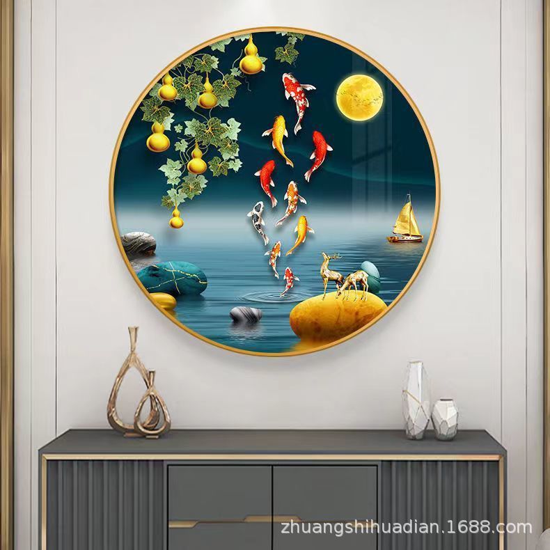 圆形玄关装饰画新中式走廊过道餐厅墙面挂画沙发背景墙卧室床头画图片
