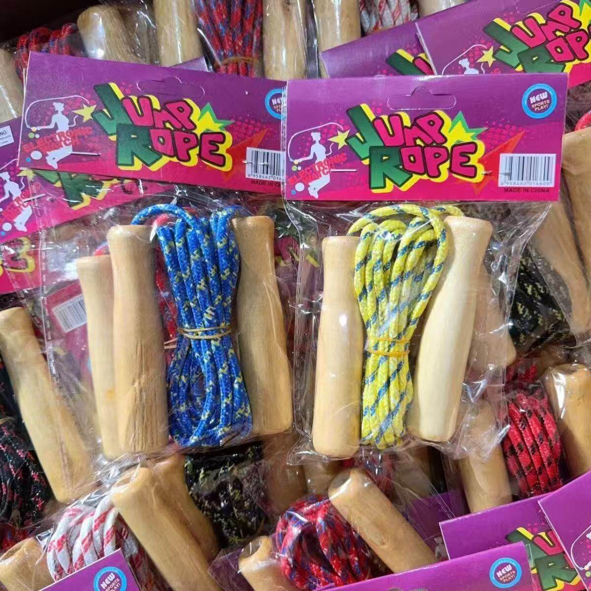 可调节木柄不打结防缠绕跳绳
