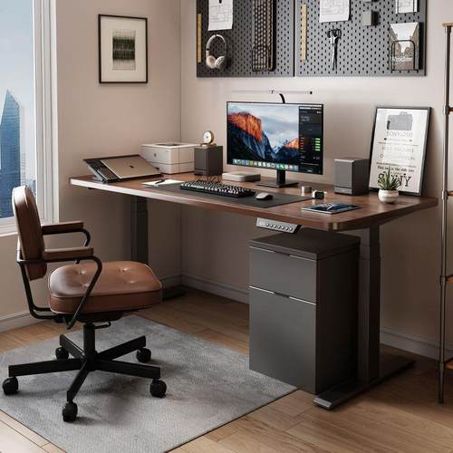 实木电动升降书桌电脑桌双电机全自动家用办公桌学习工作台电竞桌