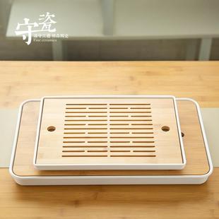 家用简约玻璃茶壶日式 茶盘功夫茶具套装 储水小茶台竹木制客厅托盘