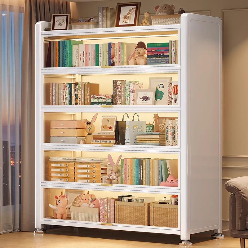 景行钢制书柜带门儿童书架家用客厅展示柜子铁艺置物架防尘储物柜