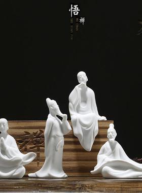 禅意白瓷人物李白中式水培小摆件陶瓷小和尚盆景鱼缸造景客厅装饰