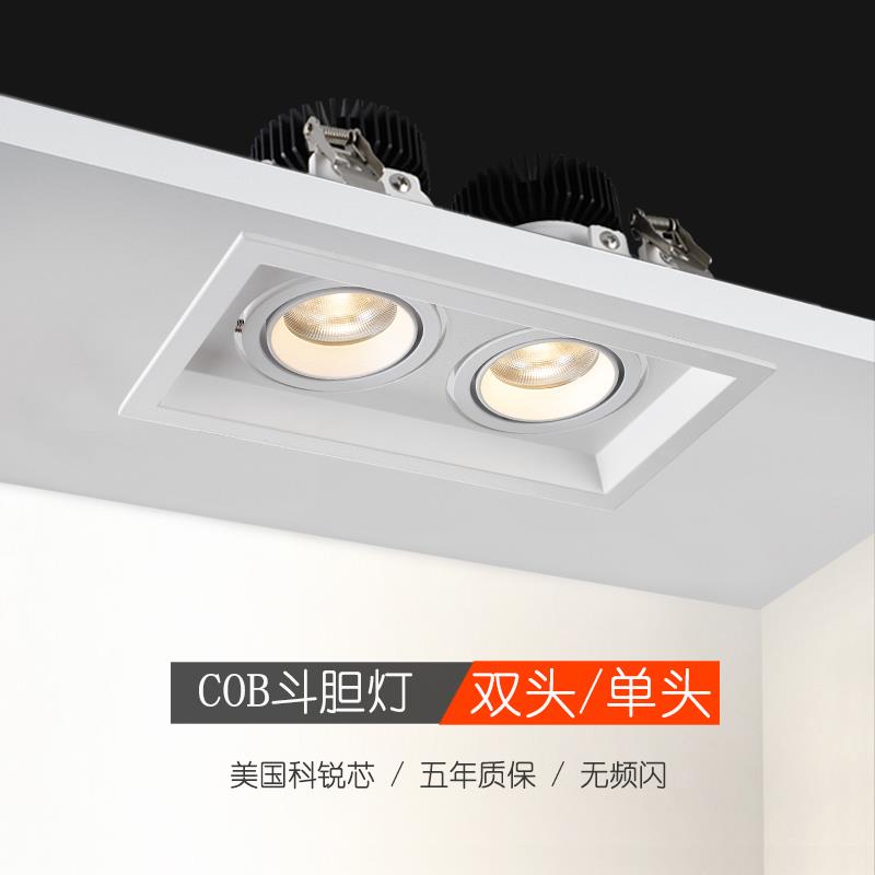 cob双头射灯嵌入式防眩光家用无主照明斗胆灯吊顶方形led格栅灯