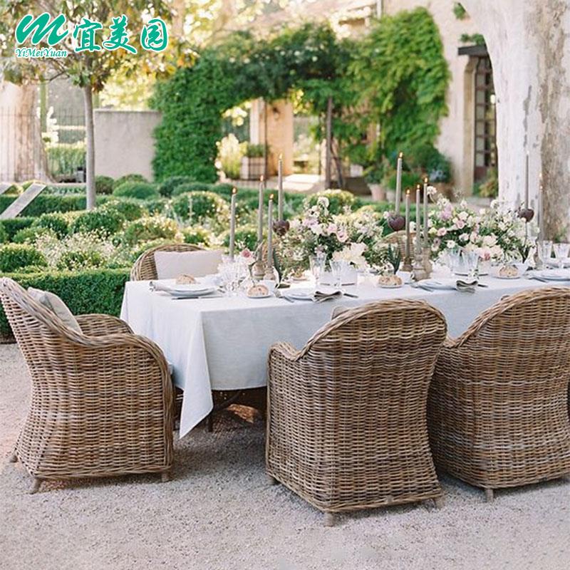 北欧户外桌椅庭院露天别墅民宿花园室外露天防水防晒实木藤编家俱