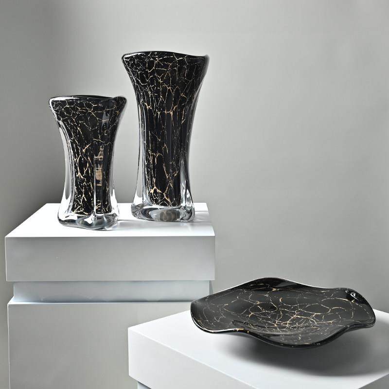 黑色高级感玻璃花瓶现代家居茶几桌面装饰摆件轻奢花瓶高档大果盘