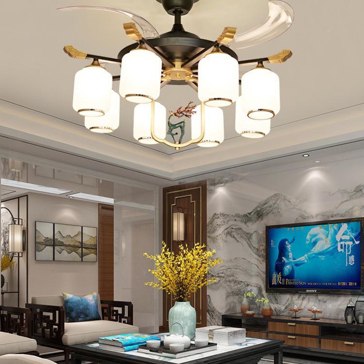 新中式吊灯风扇饭灯客吊扇灯家用厅隐形YYDS016风扇灯卧室厅厅灯