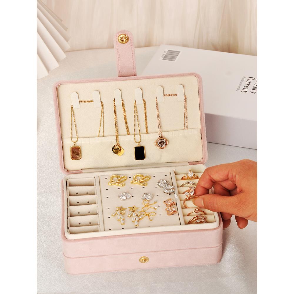 高档便携式新款首饰盒收纳盒多功能精致绒布珠宝盒项链戒指饰品