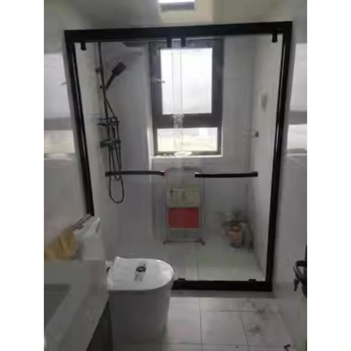 定制一字型钢化玻璃淋浴房简易洗澡房淋浴隔断移门屏风干湿