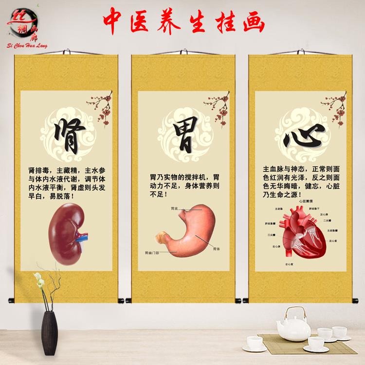 心肝脾肺肾文化卷轴画 中医五脏养生挂画 养生会所医院诊所装饰图