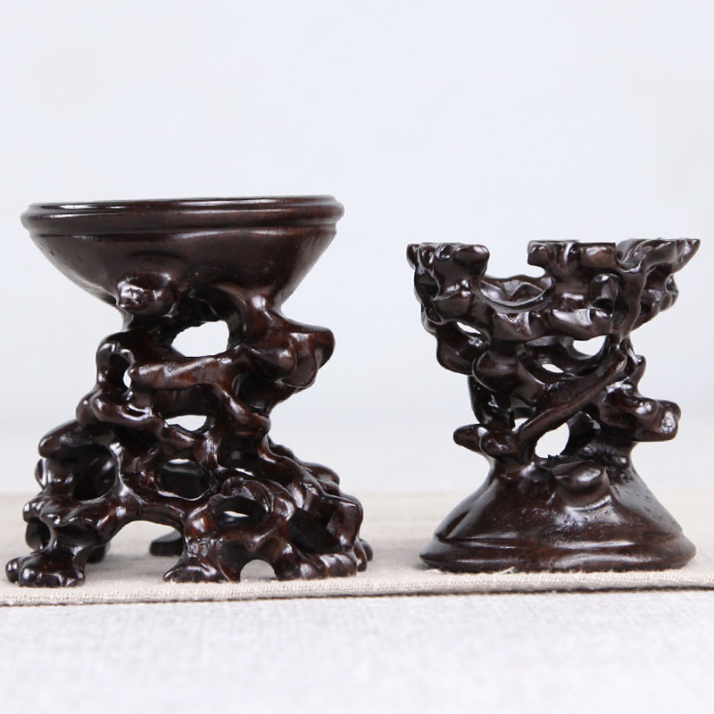 黑檀木实木根雕镂空根艺底座奇石头紫砂茶壶多肉微型盆景几架木托