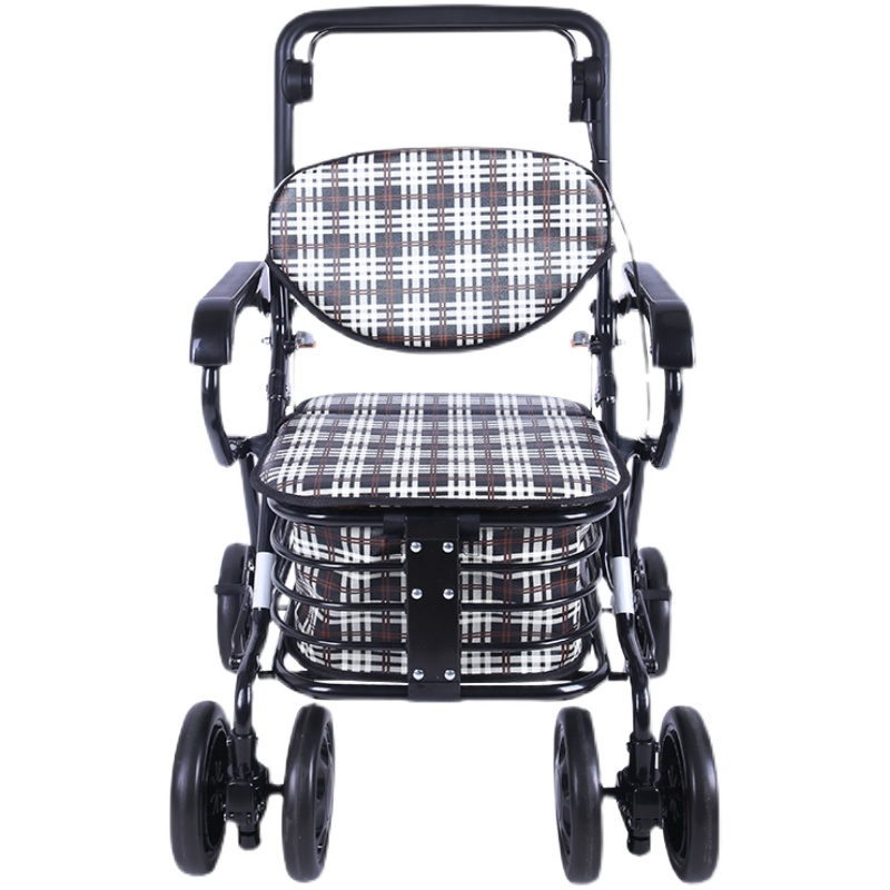 埃立娇老人手推车折叠轻便老年购物车可坐便携四轮买菜代步助行车