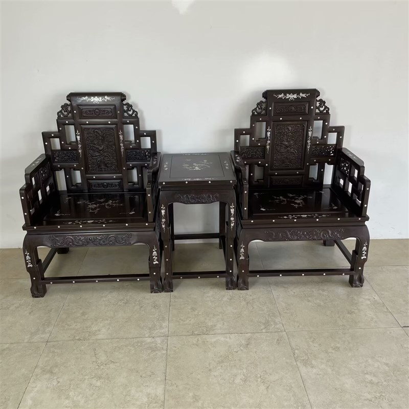 红木家具龙宝座黑檀木卷书头龙椅太师椅中式实木仿古办公椅主人椅