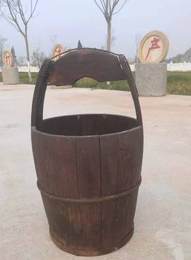 民俗老物件农村农具水车木犁播种机米斗竹簸箩木水桶斗笠怀旧摆件