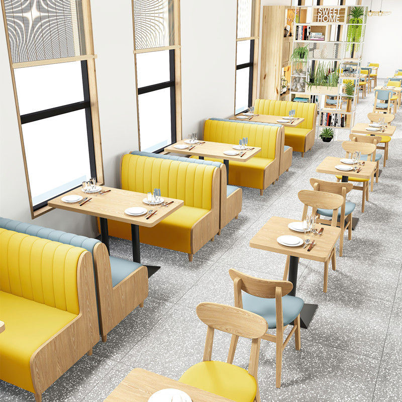 奶茶店桌椅实木咖啡厅卡座西餐厅面馆H汉堡小吃寿司甜品店沙发组