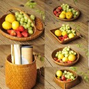 手工大漆茶具收纳盒n家用糕点零食收纳筐日式 果盘竹雕竹编制品簸