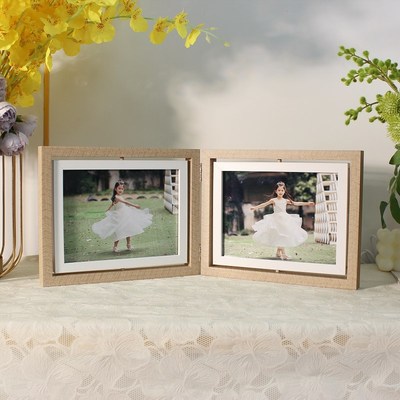 创意折叠相框摆i台6寸7寸加打印照片横版双面双联旋转写真婚纱相