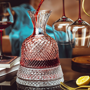 家用旋转醒酒器勃艮第V高脚葡萄酒杯 高档轻奢水晶玻璃红酒杯套装