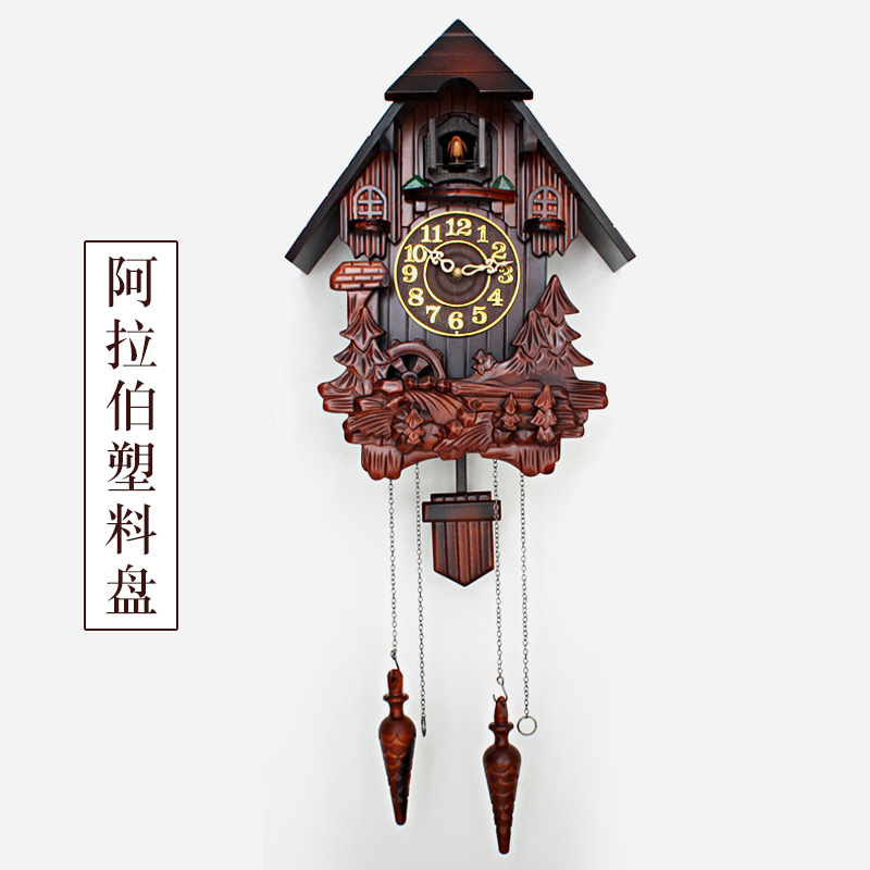 欧式实木雕刻g布谷鸟挂钟儿童房客厅音乐整点报时钟摇摆创意咕咕