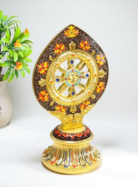 法轮藏传密宗用品珐琅彩绘转法金轮王七政宝N家用佛前合金摆件供