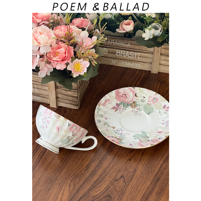 诗与歌 法式蔷薇咖啡q杯碟套装小众精致下午差杯子骨瓷杯小清新