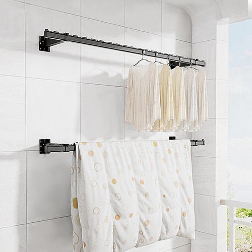 侧装晾衣杆d折叠阳台晾衣架家用墙上固定壁挂式凉晒衣架横向室内