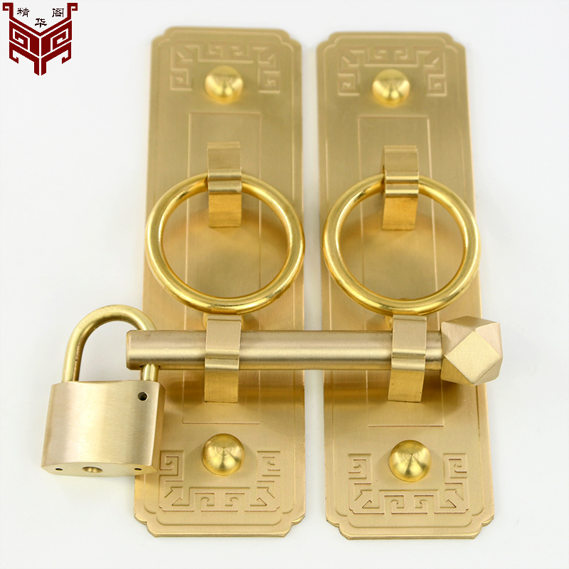 仿古纯铜直条拉手中式实木大门全A铜拉环老式柜门把手插销搭扣挂