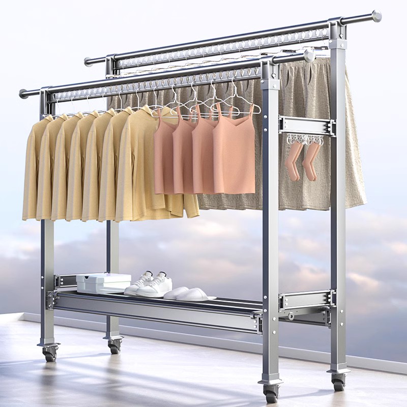 晾衣架家用阳台室内卧室落地晒衣杆户外晒K被子神器加粗加厚晒衣