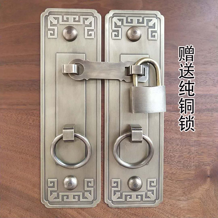 包邮中式仿古纯铜锁扣p插销门栓搭扣柜门拉手大门把手全铜木门挂
