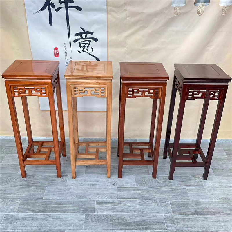 实木花架客厅中式红木落地u式家用单个多层榆木花架子室内黄金葛