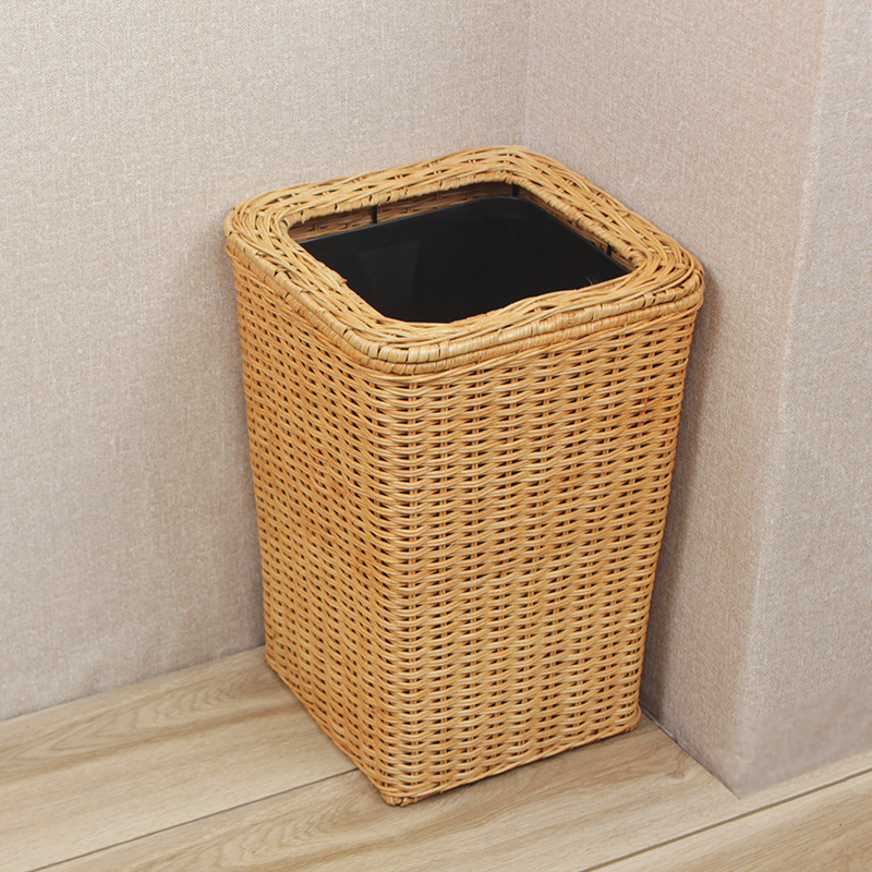 真藤编织无盖家用酒店厨s房客厅房间垃圾桶纸篓中小号酒店垃圾筒